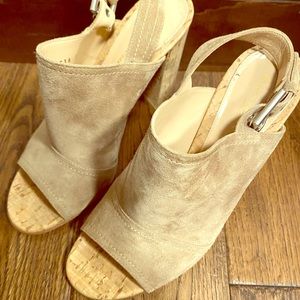 GIUSEPPE ZANOTTI CORK HEEL SLIP ON LIGHTLY WORN